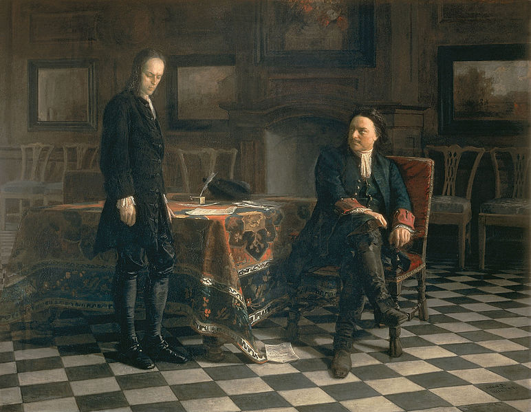 Peter the Great interrogating the Tsarevich Alexei Petrovich, February 18th, 1718, by Nikolai Ge (1831-1894) painted in 1871, Russian Museum, St. Petersburg.
